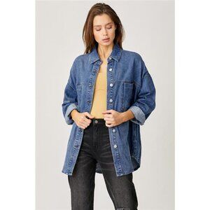 nwt RISEN Button Up Drop Shoulder Denim Shacket
